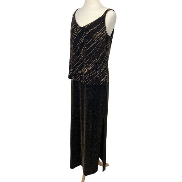 Vintage Alex Evenings Gown & Jacket Set Black Gold Metallic Design Layered 16 - Picture 7 of 16